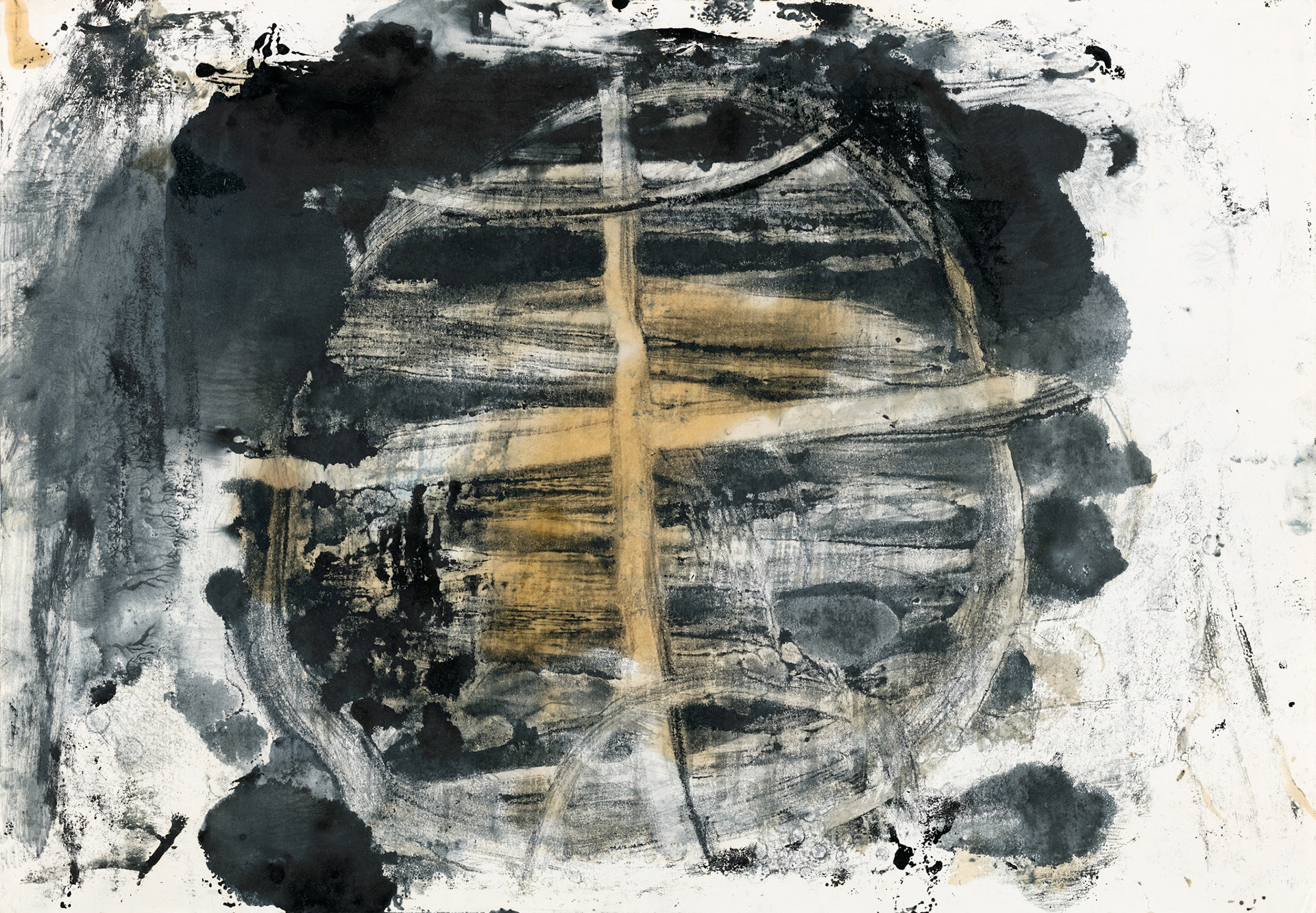 TWORZENIE ŚWIATA I 41x58 rysunek, monotypia i kolaż na papierze 1991