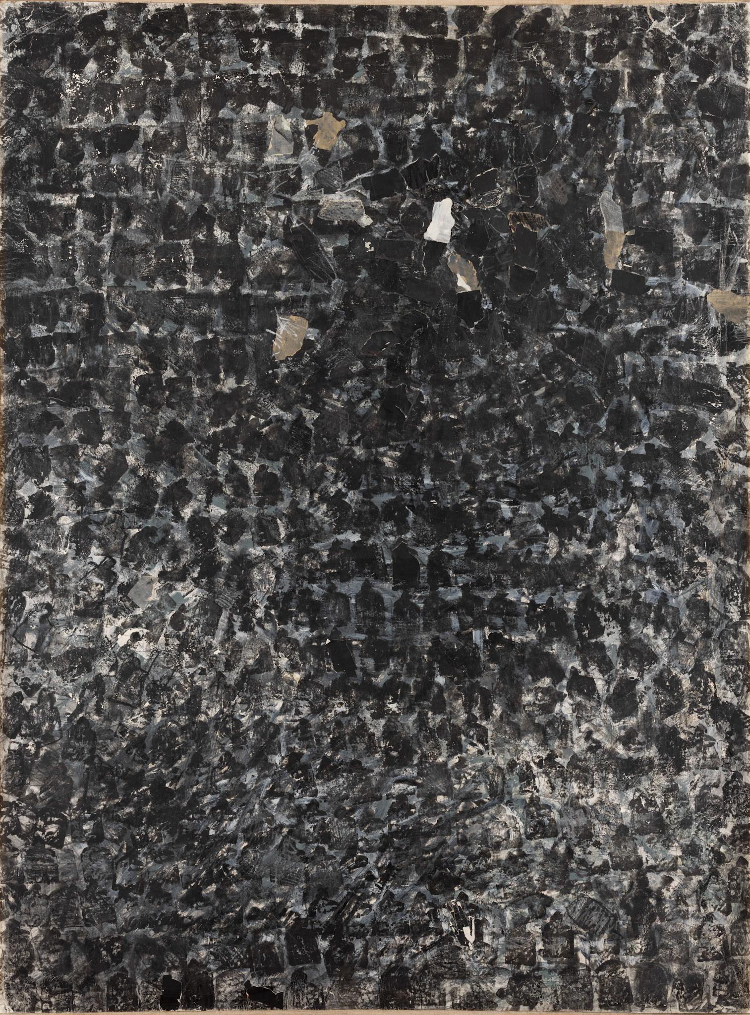 TAM, MALEŃKA FIGURKA MOJEGO OJCA mix wielu technik, papier naklejony na płótno 1989