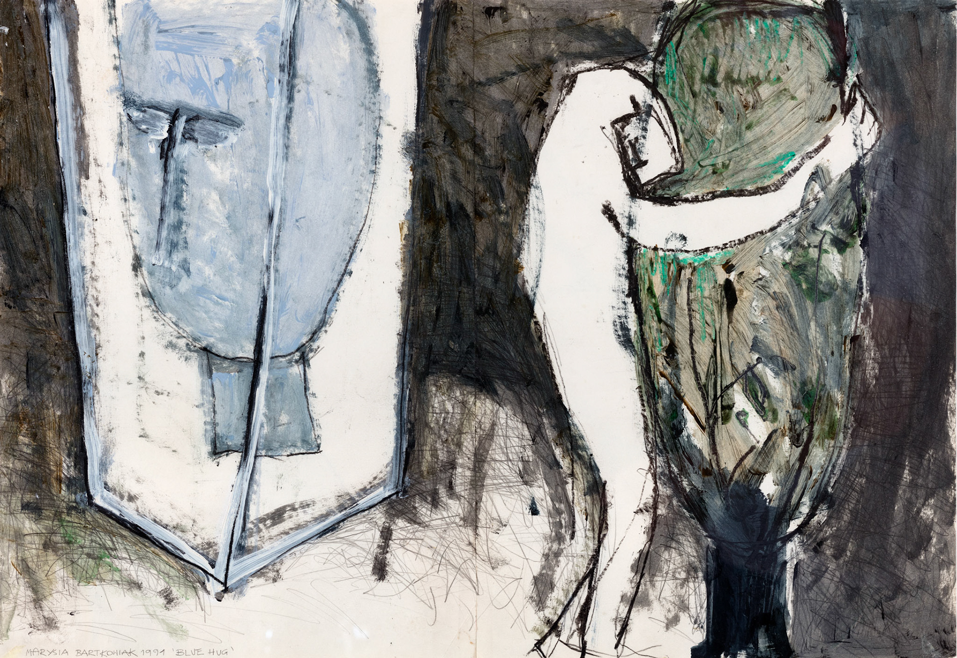 SMUTNY POCAŁUNEK 40x58 rysunek i malarstwo na papierze 1991