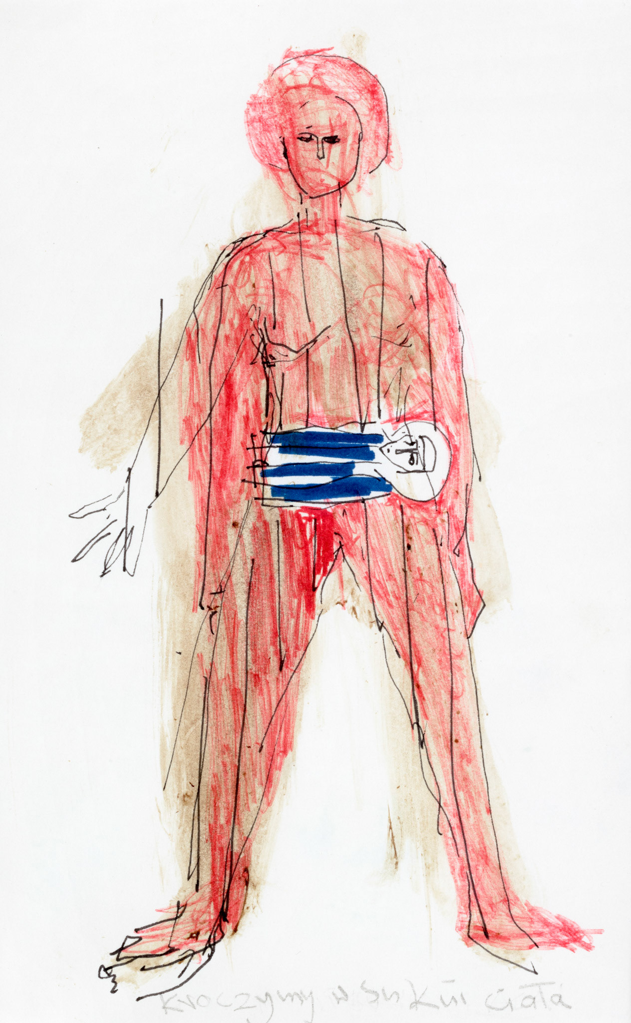 KROCZYMY W SUKNI CIAŁA 21x13,5 flamaster i krew na papierze 1995