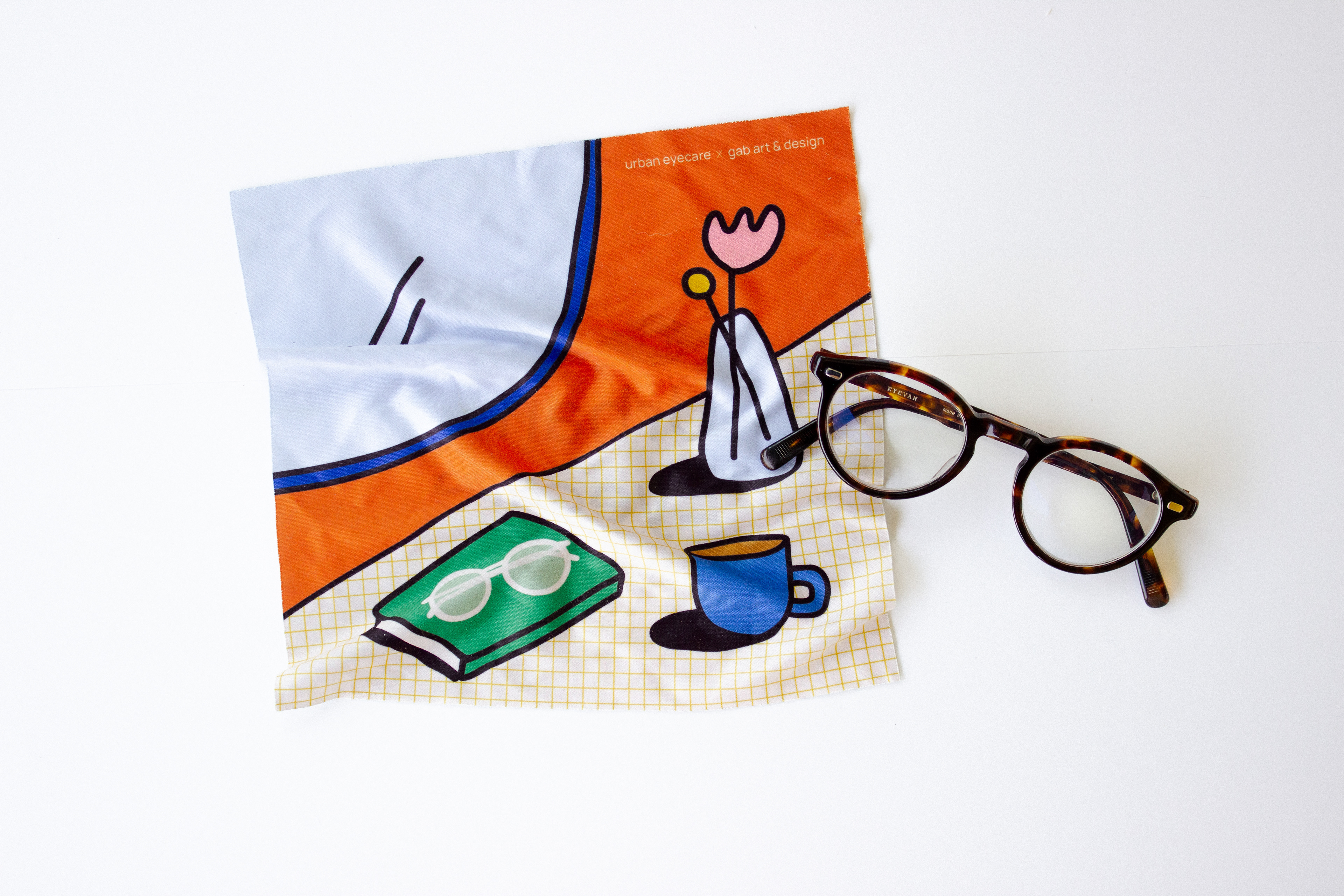 Illustrated eyeglass cleaning cloth, collab with Urban Eyecare
