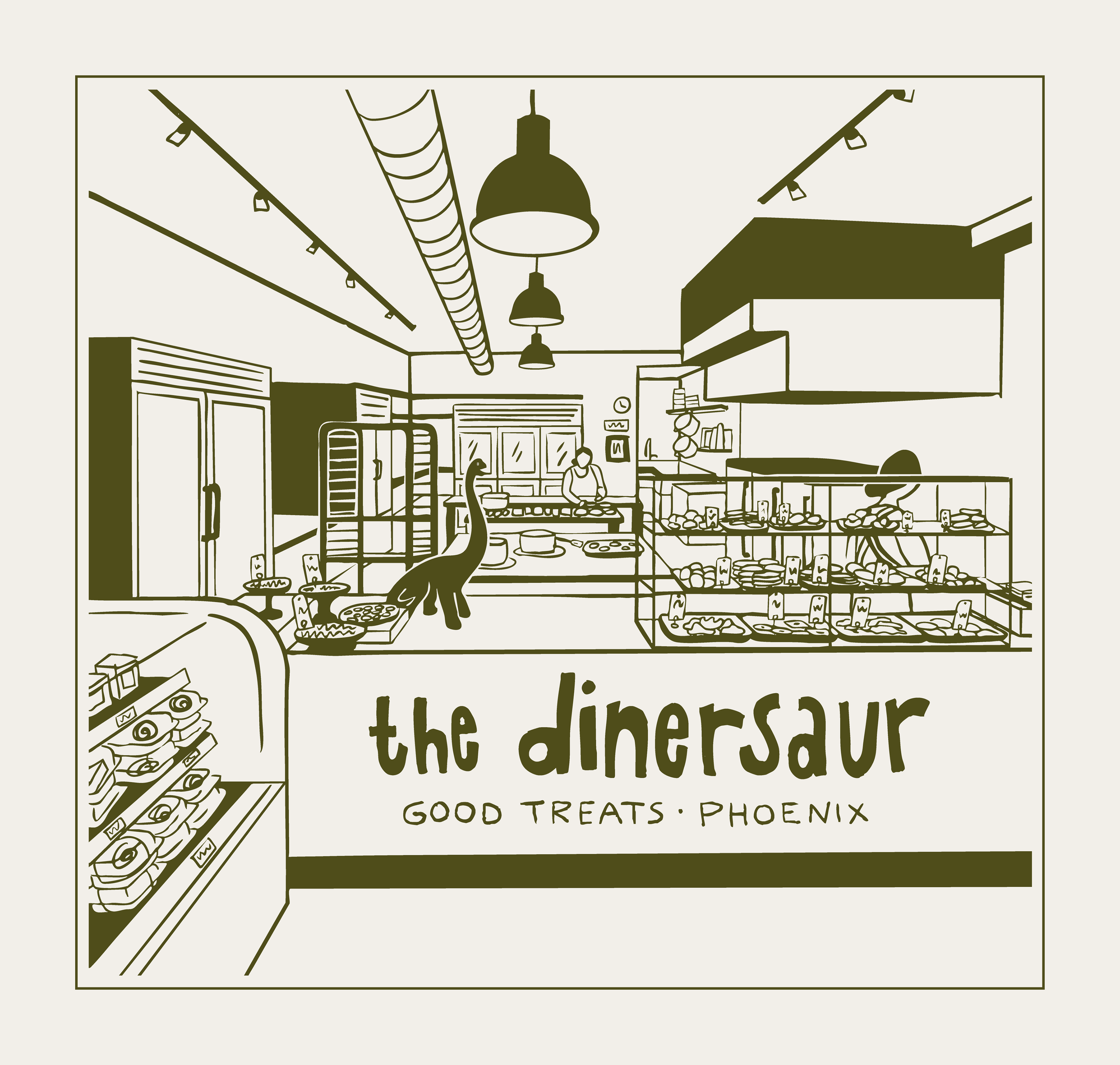 Merch illustration for the dinersaur bakery