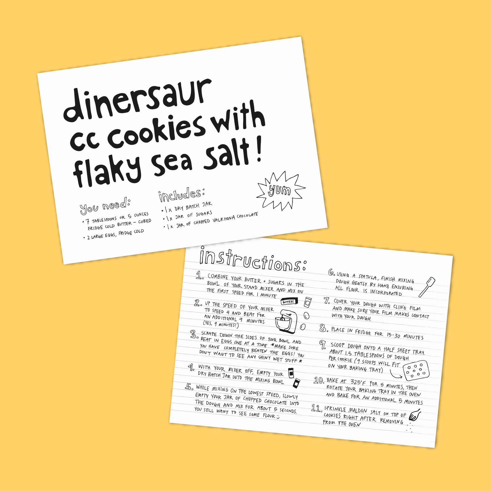 Hand-drawn recipe card for the dinersaur bakery
