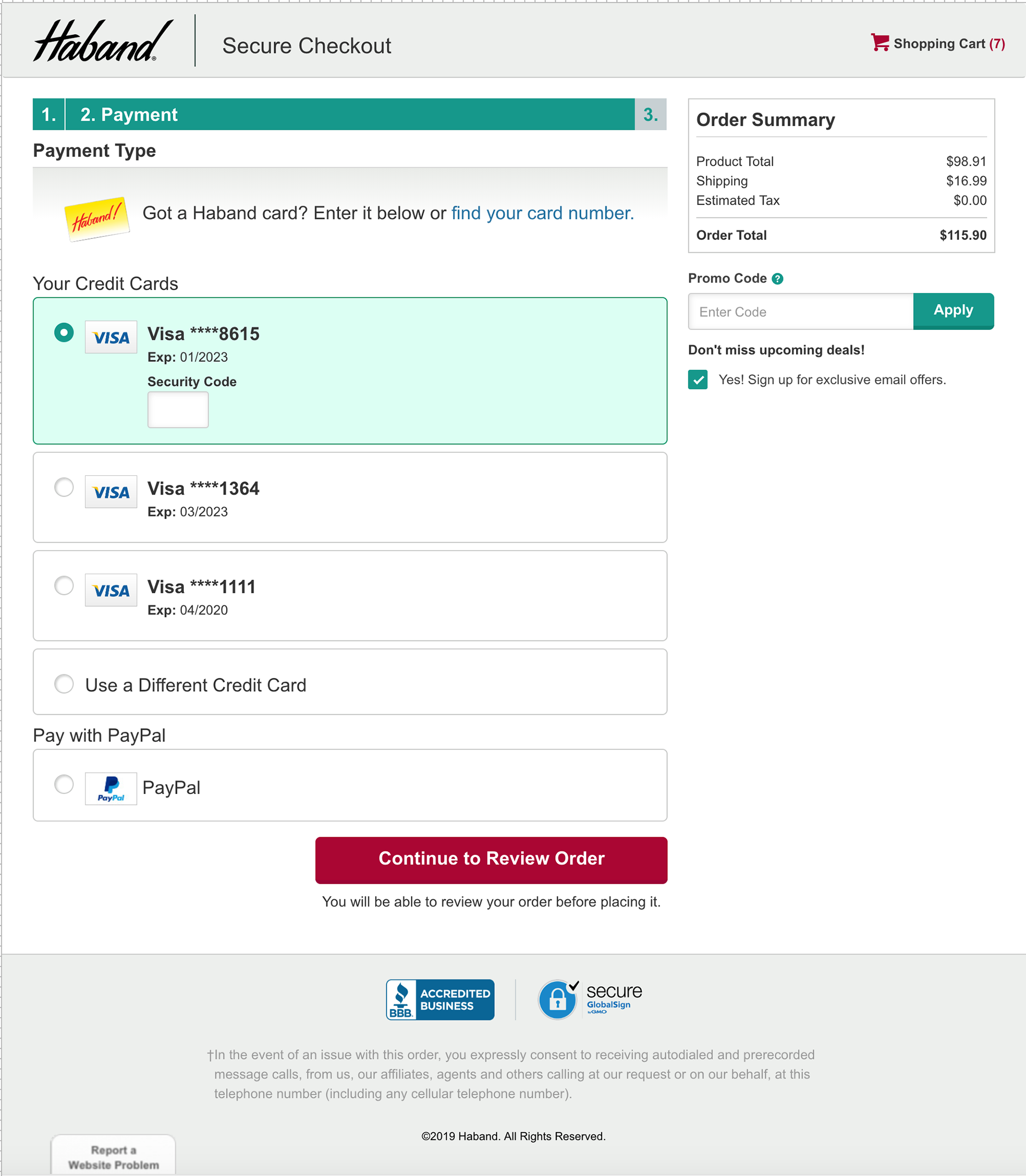 Current state of checkout, including the PayPal option.