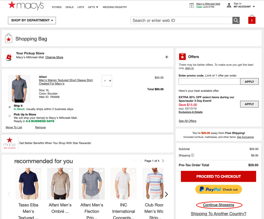 Competitive analysis: Macy's cart