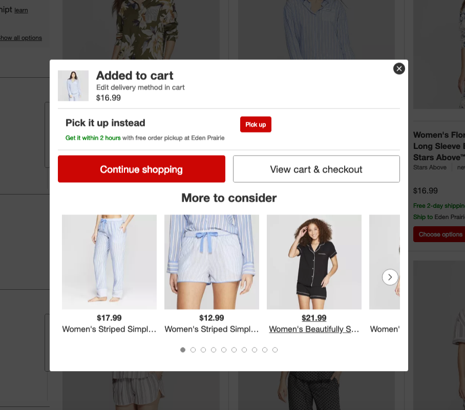 Competitive analysis: Target add to cart modal