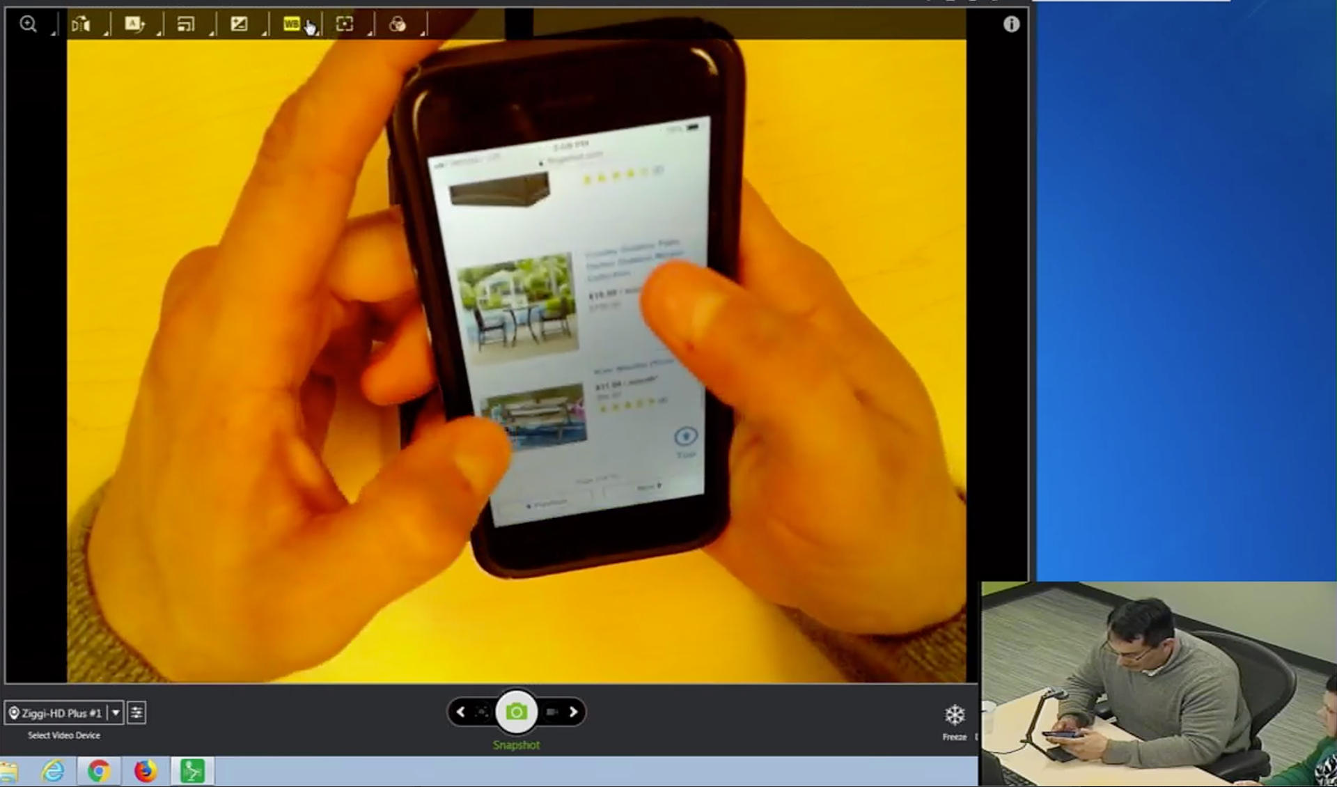A screenshot from a usability testing session.