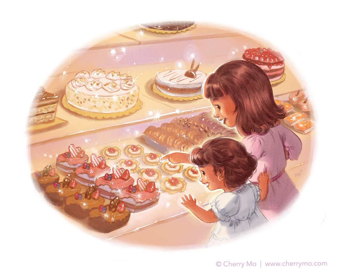 Commissioned illustration of client's memory with her older sister.