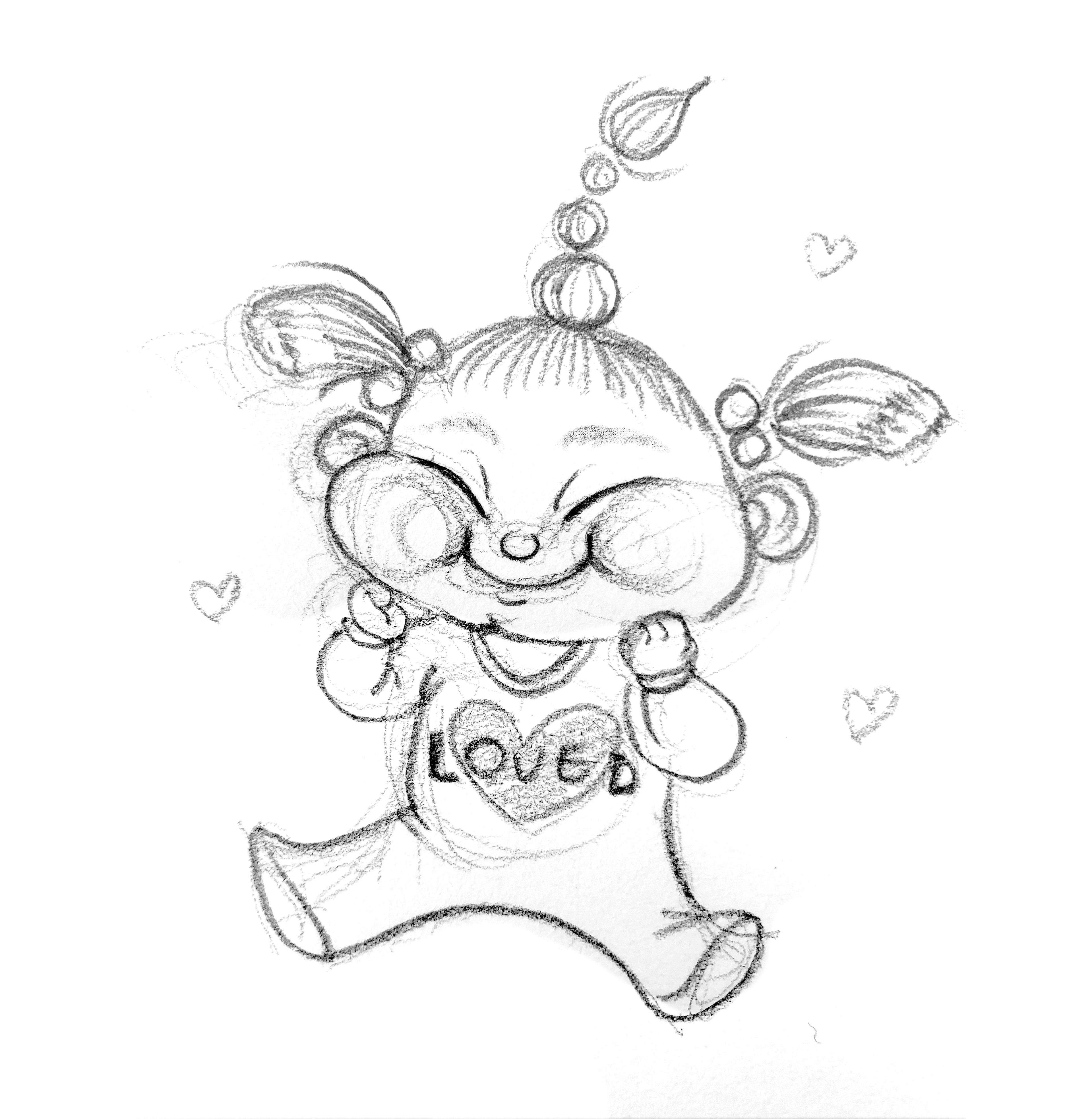 Original character sketch of little girl and her new puppy