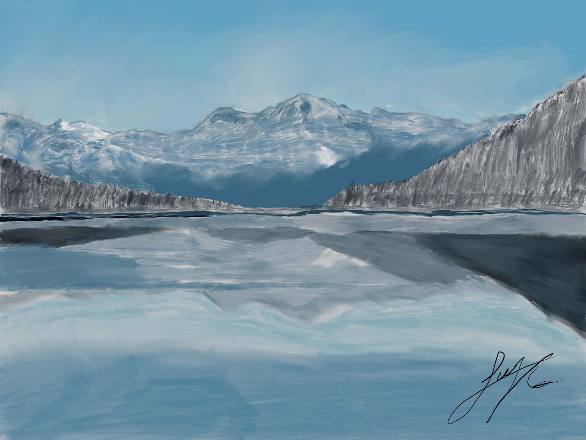Digital Painting of a fjord.