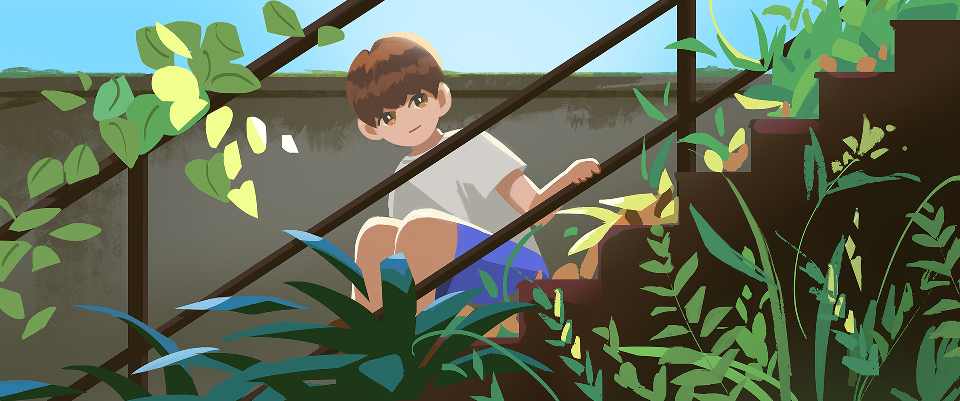 illustration of a teenager in an abandoned factory