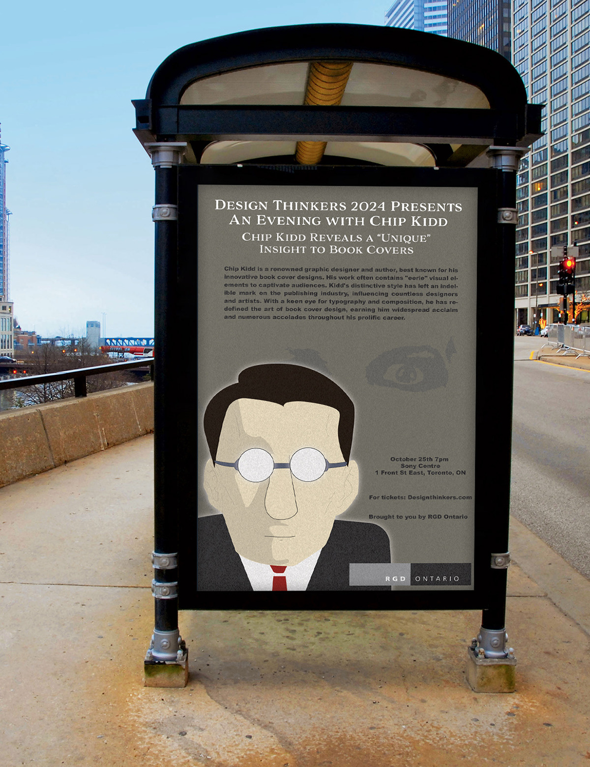 Mockup of poster on a bus stop.