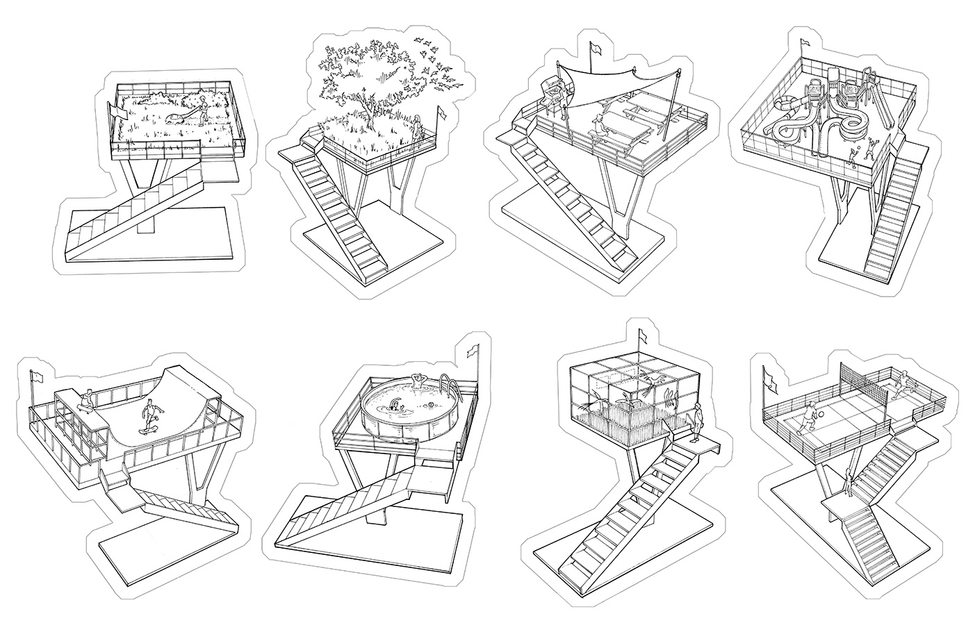 double happiness, urban project, rooftop, urban, project, ramoprimo, drawings,