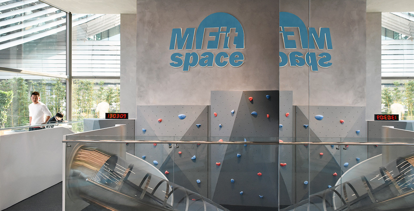 MFIT SPACE view on the big logo sign slide and climbing wall design by RAMOPRIMO,