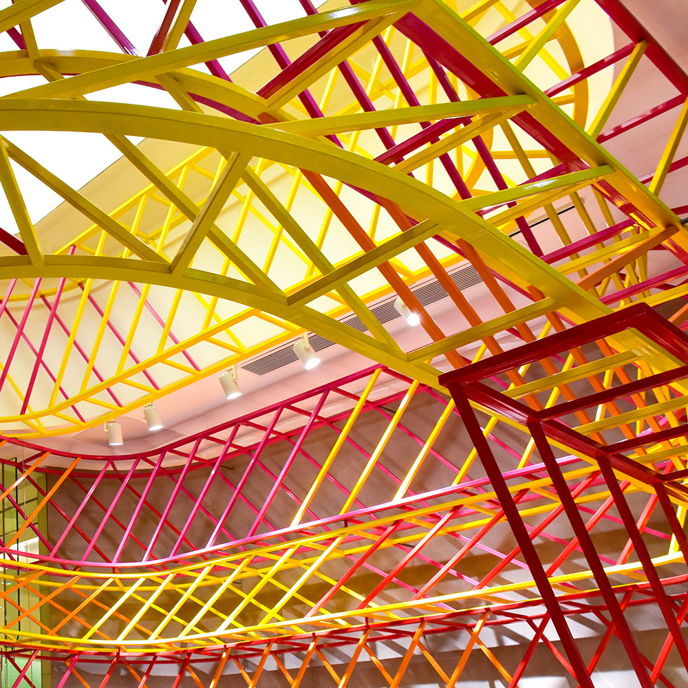 ribbon overlapping, colored structure, diffuse light,