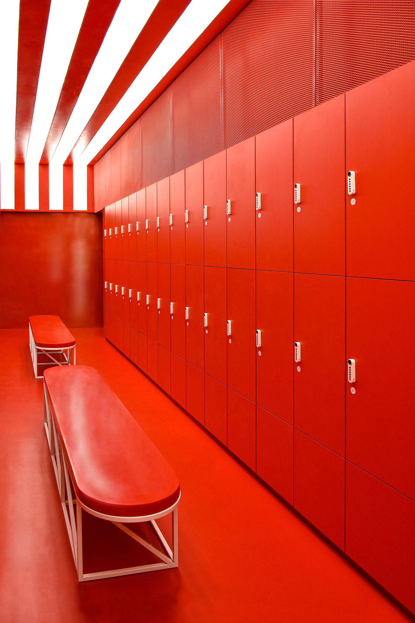 MFIT SPACE gym locker room is a full red color special box design by RAMOPRIMO
