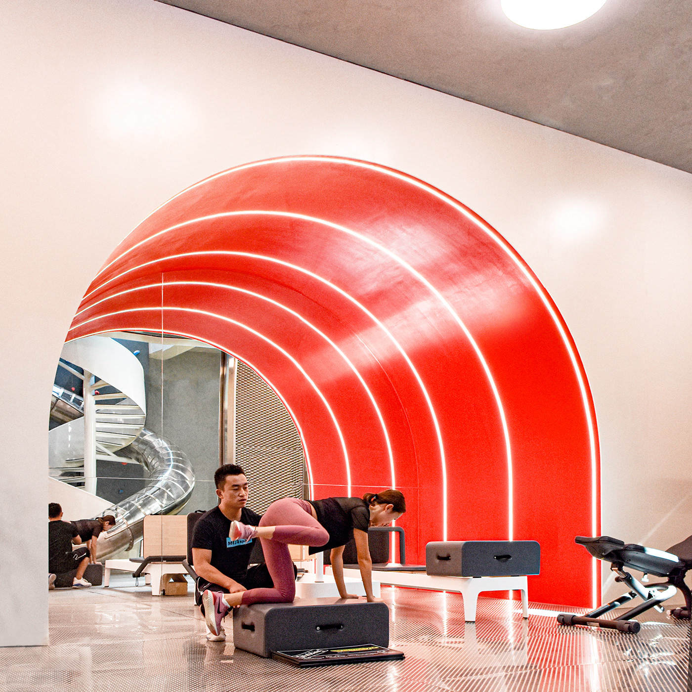 MFIT SPACE gym a special arch-voulted room with full red color design by RAMOPRIMO