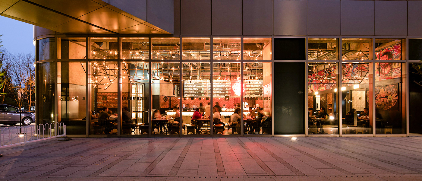 reat leap, ramoprimo, interior design, tap room, brewing, GLB, counter bar, grat leap brewery, outside view, night life, brewery