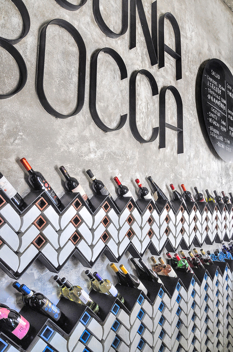 zig-zag, wine, shelves, buona bocca, wine bar, interior design, ramoprimo,