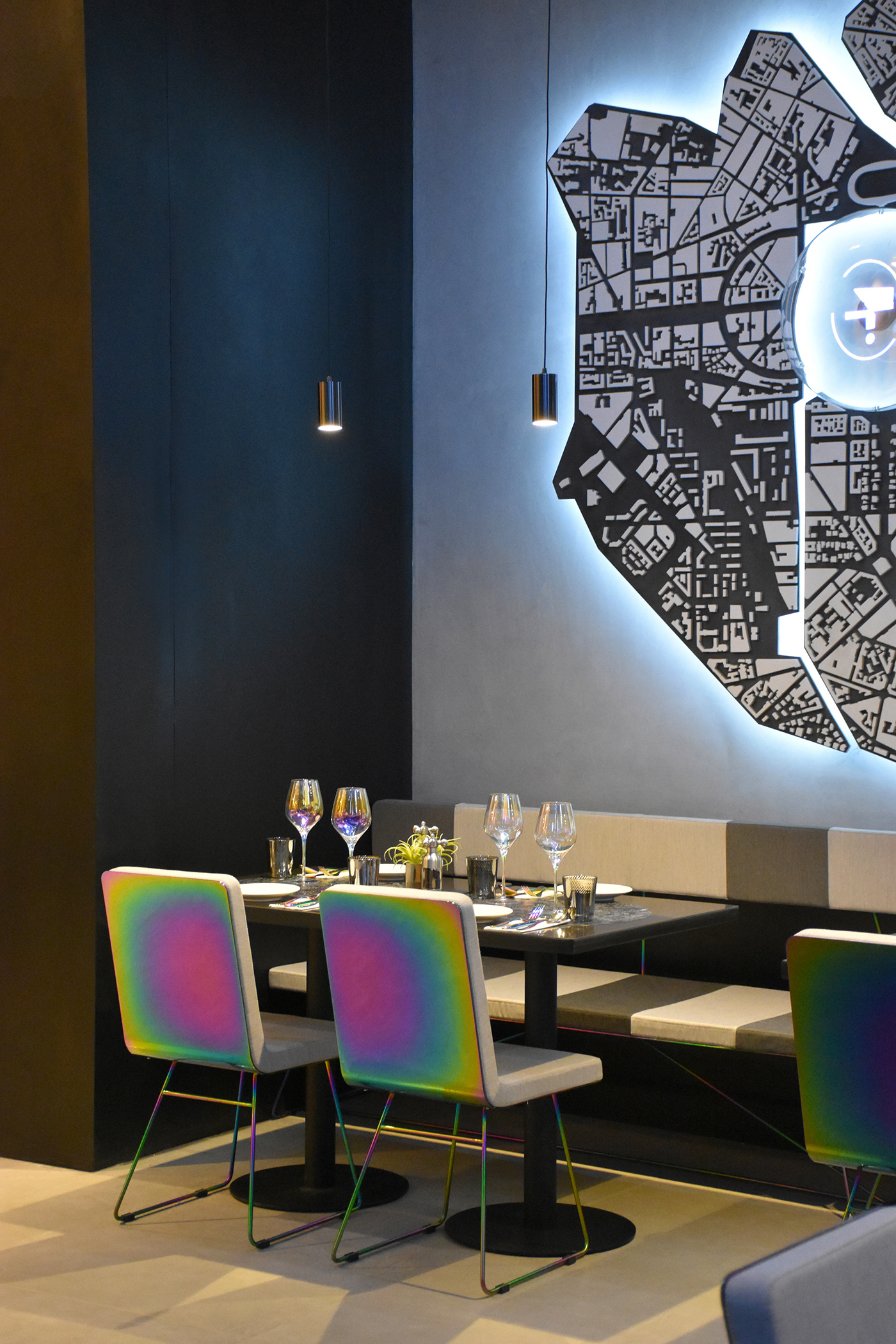 tiago select, ramoprimo, interior design, sculptural, maps, european cities lighting, fluo colors,