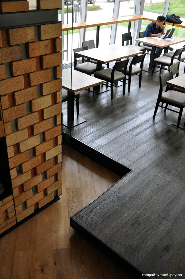 brick walls, interior design, ramoprimo, restaurant, wood floor, tables and chairs