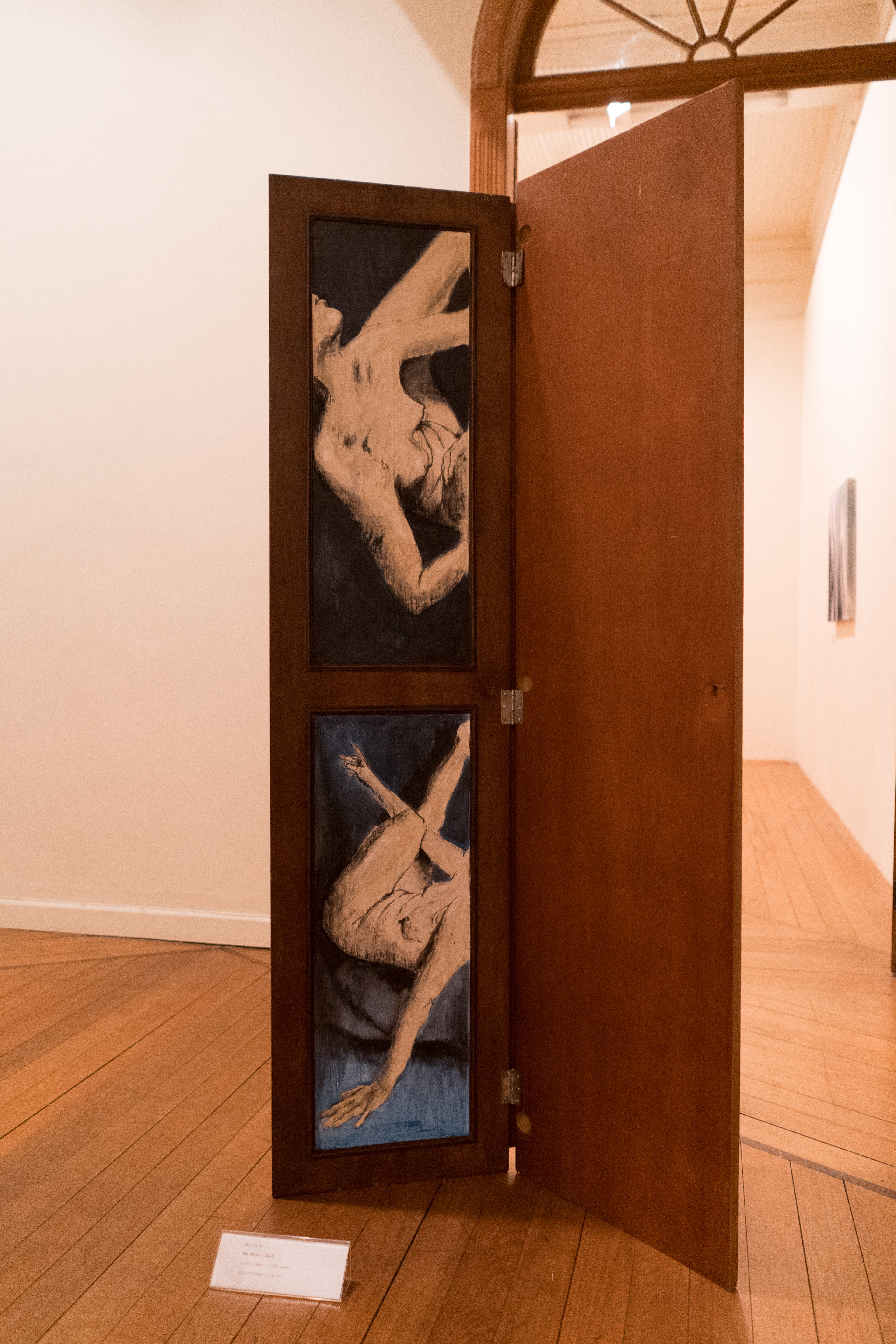 Portas, lado A. Sala 02, 2023 Acrílica, carvão vegetal e grafite  aquarelável sob armário de demolição tratado.