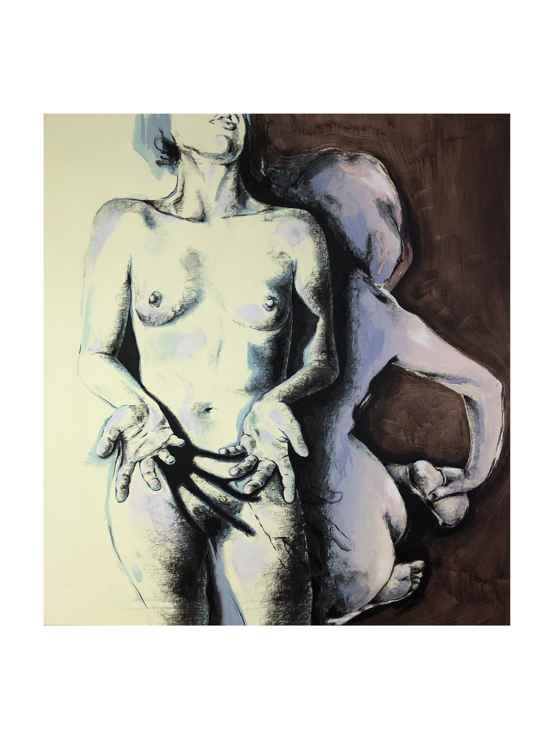 Gêmeos 74x85 cm. 2023 Acrílica, gesso e carvão vegetal sobre tela.