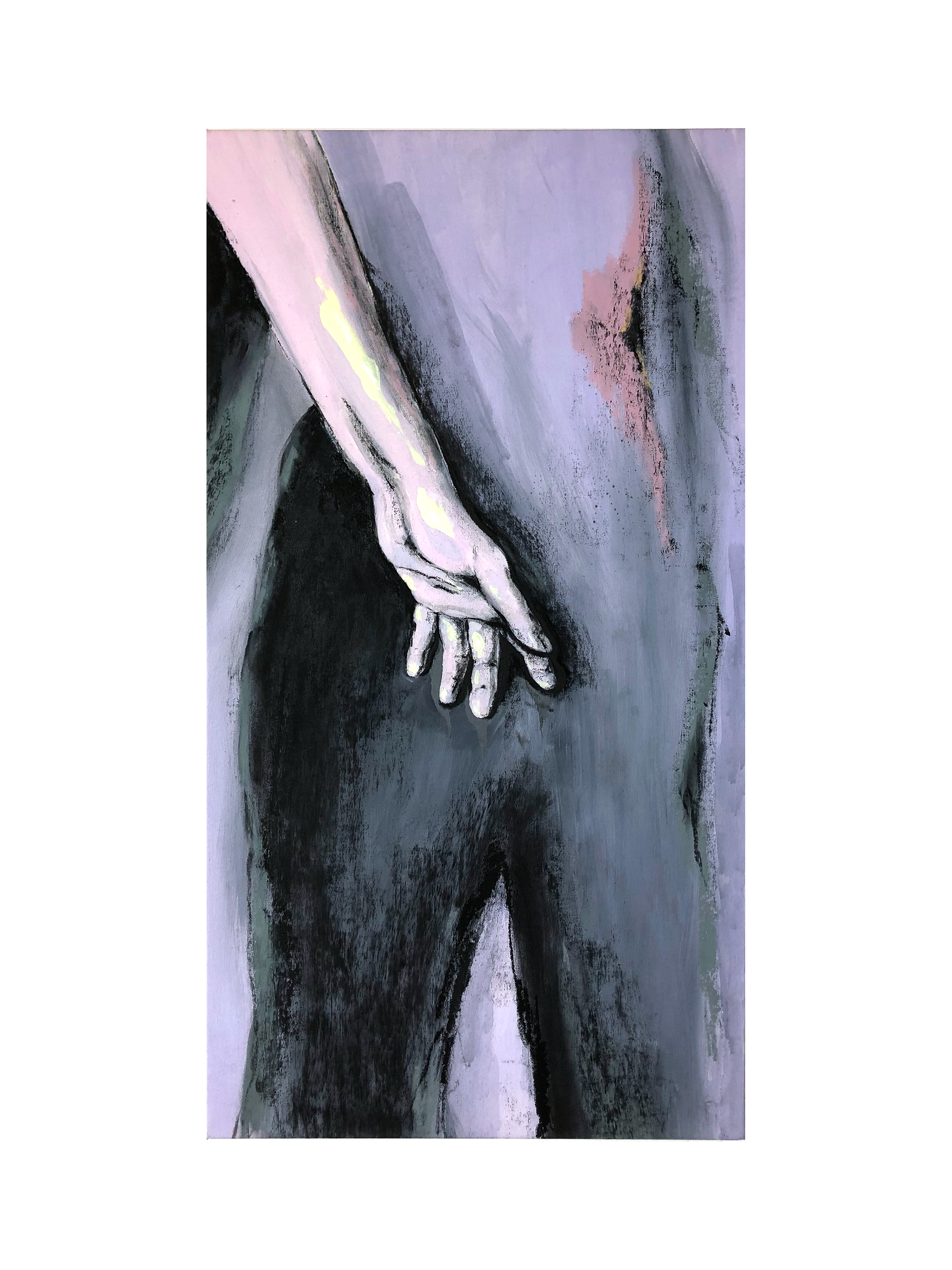 Sensível ao toque 39x74 cm. 2023 Acrílica, gesso, carvão vegetal e pastel oleoso sobre tela.