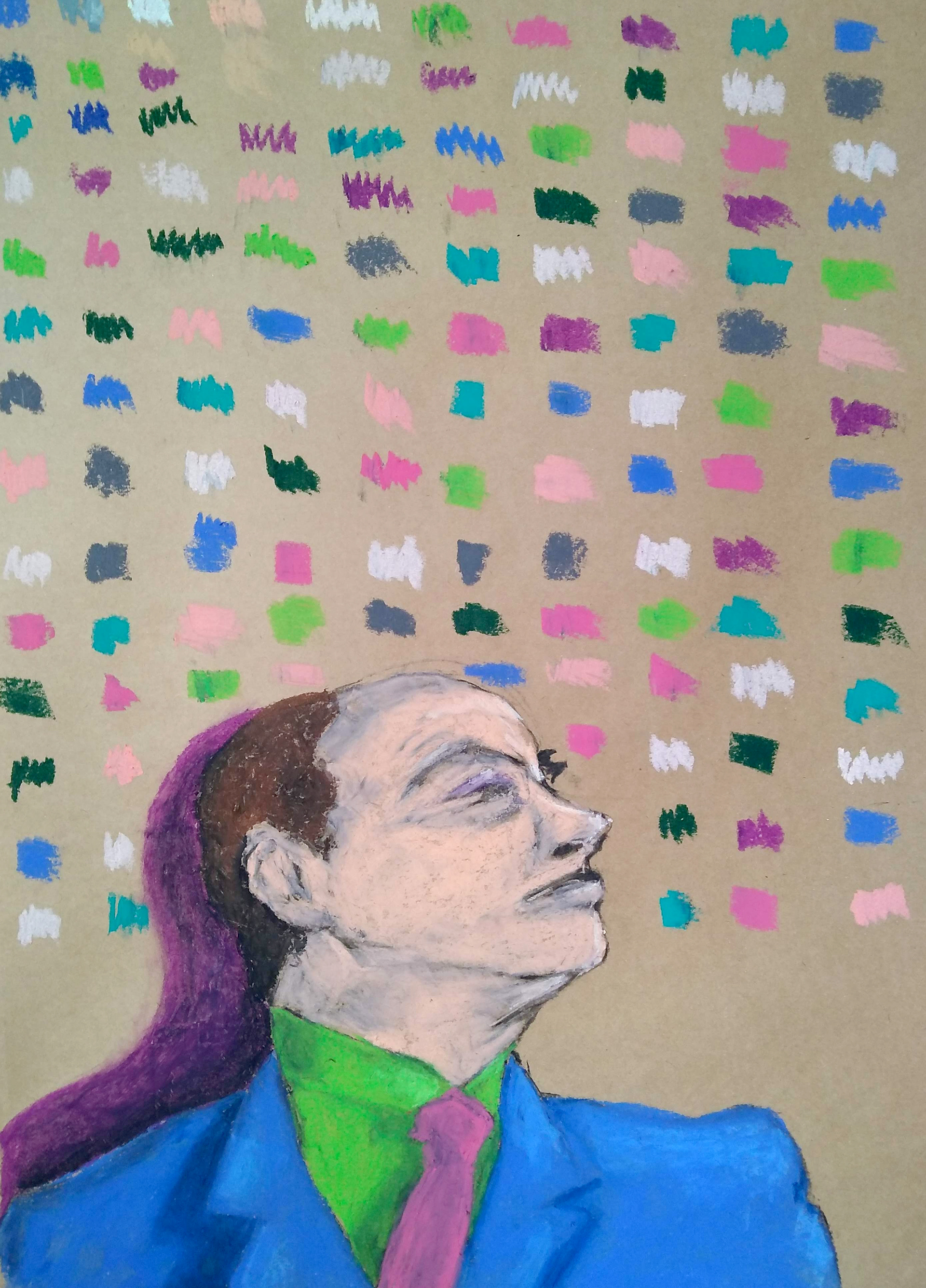 Obra inspirada 594x84,1 cm. Técnica em pastel oleoso e carvão vegetal.