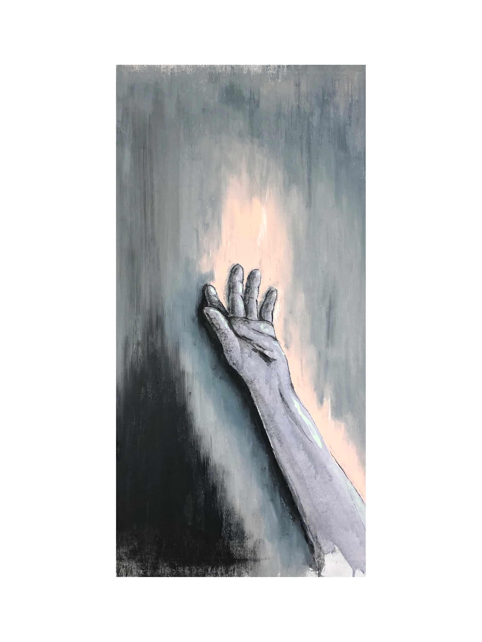 Em brasa 39x74 cm. 2023 Acrílica, gesso, carvão vegetal e pastel oleoso sobre tela.