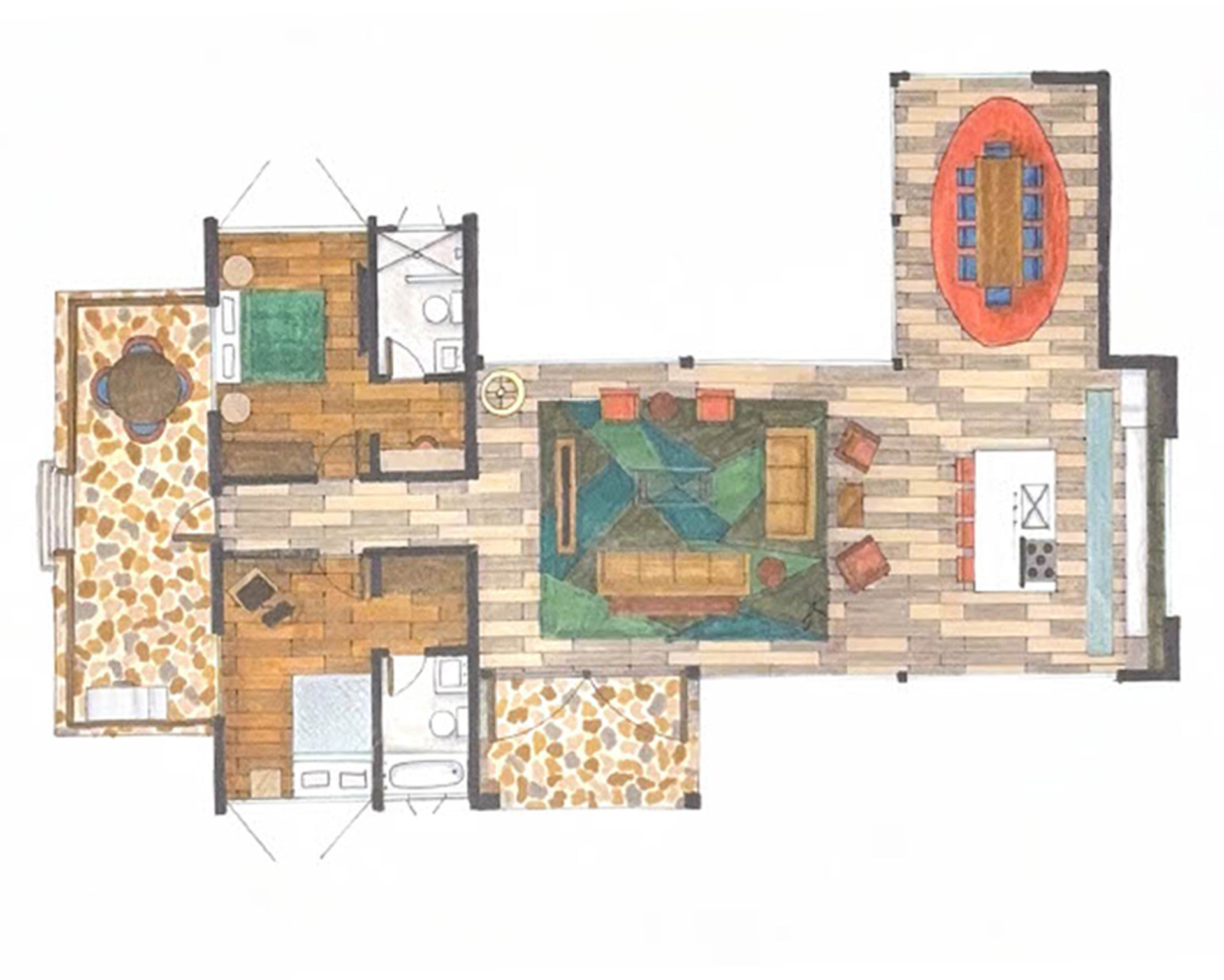 Hand-Rendered Cabin Floor Plan