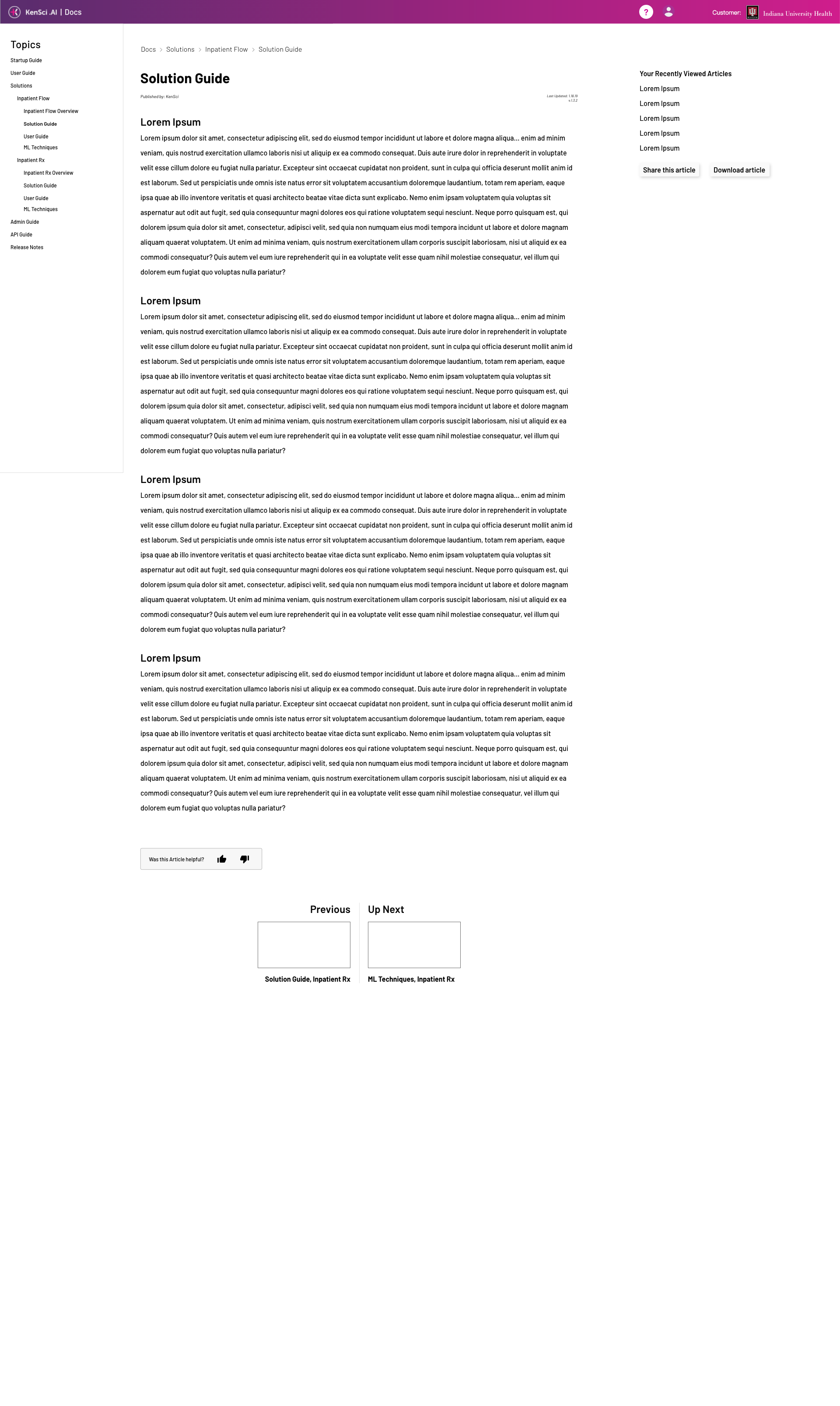 Click-through experience outlining how users will get from Docs Home to specific articles.
