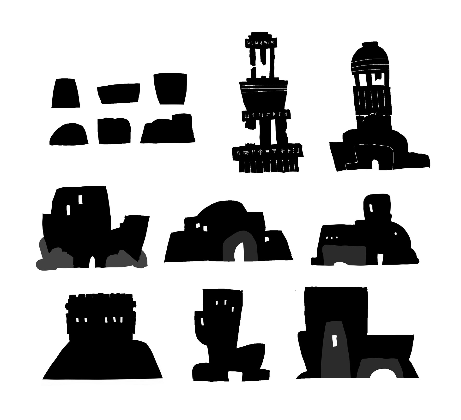 Silhouettes explorong for the Atlanis-style "Sunken City"
