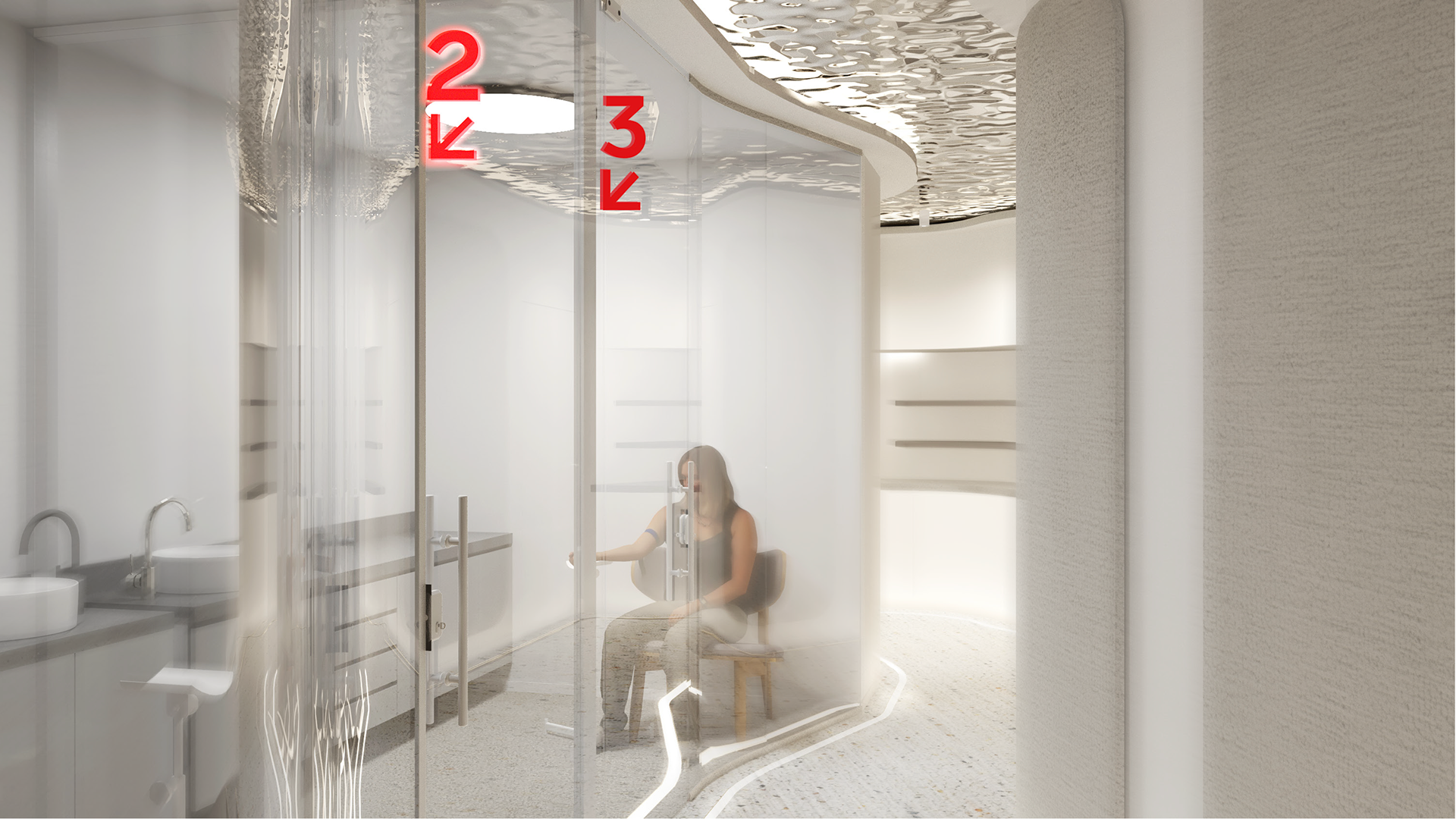 step 4 – wayfinding reinforces the correct exam room to go with lights © all rights reserved to Porú Studio