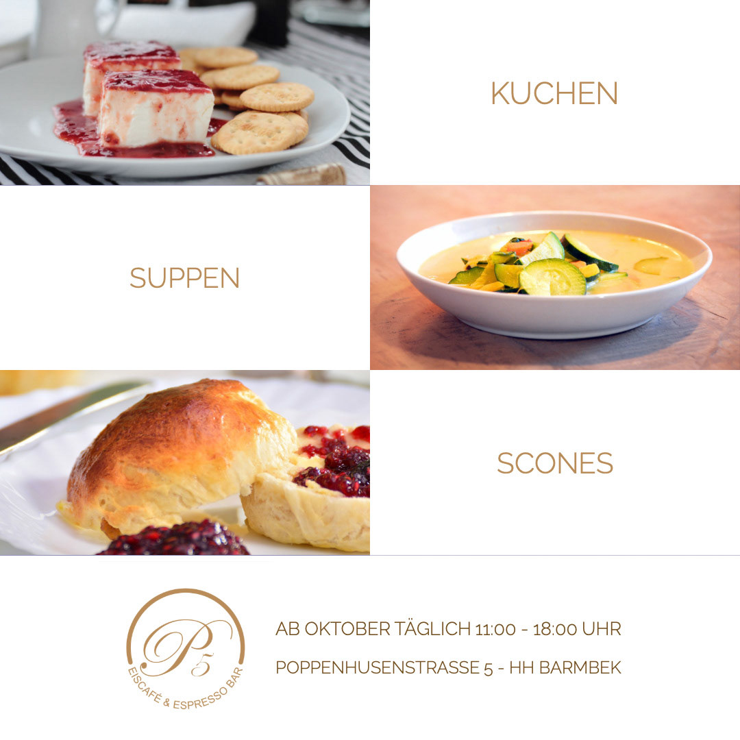 Zum Espresso eine frische Suppe, frische Scones oder einen Kuchen