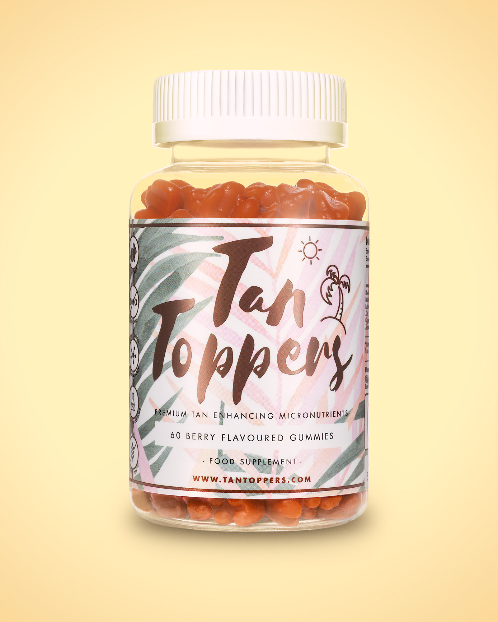 Composite image for advertising of new tanning gummies brand Tan Toppers by © Stefania Calderara