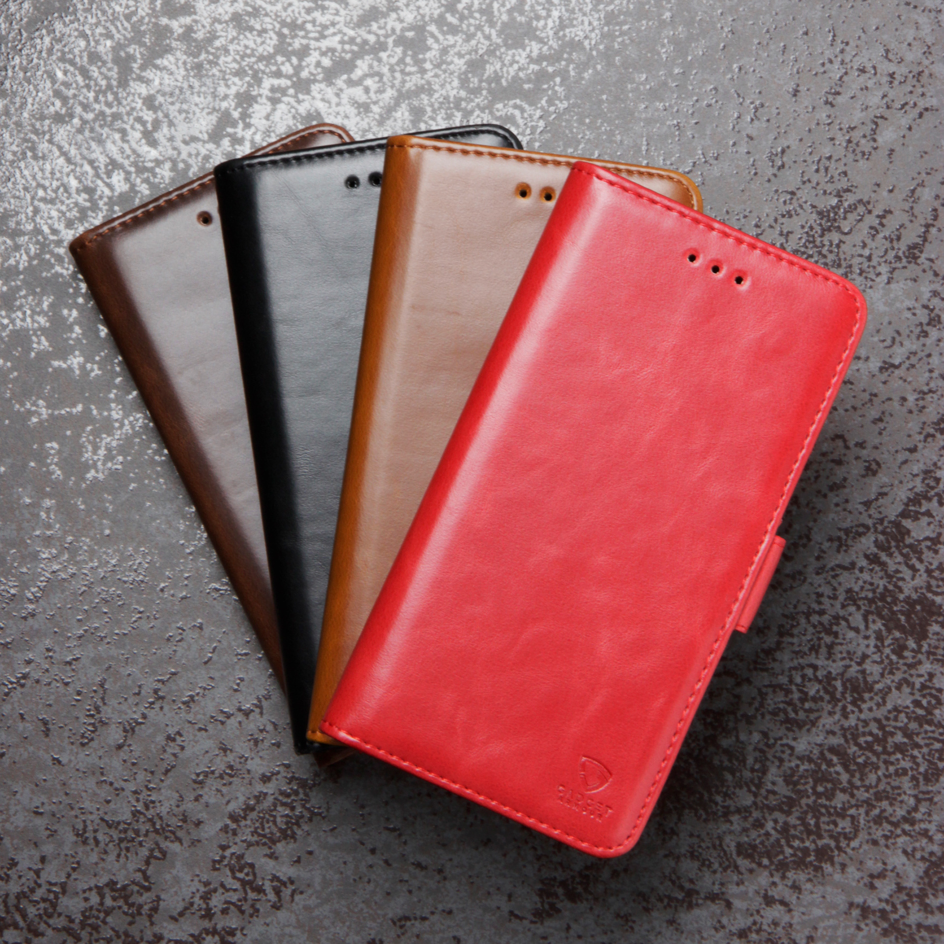 Lifestyle image of leather phone covers for brand Gadget Armour, Amazon brand. Image by © Stefania Calderara