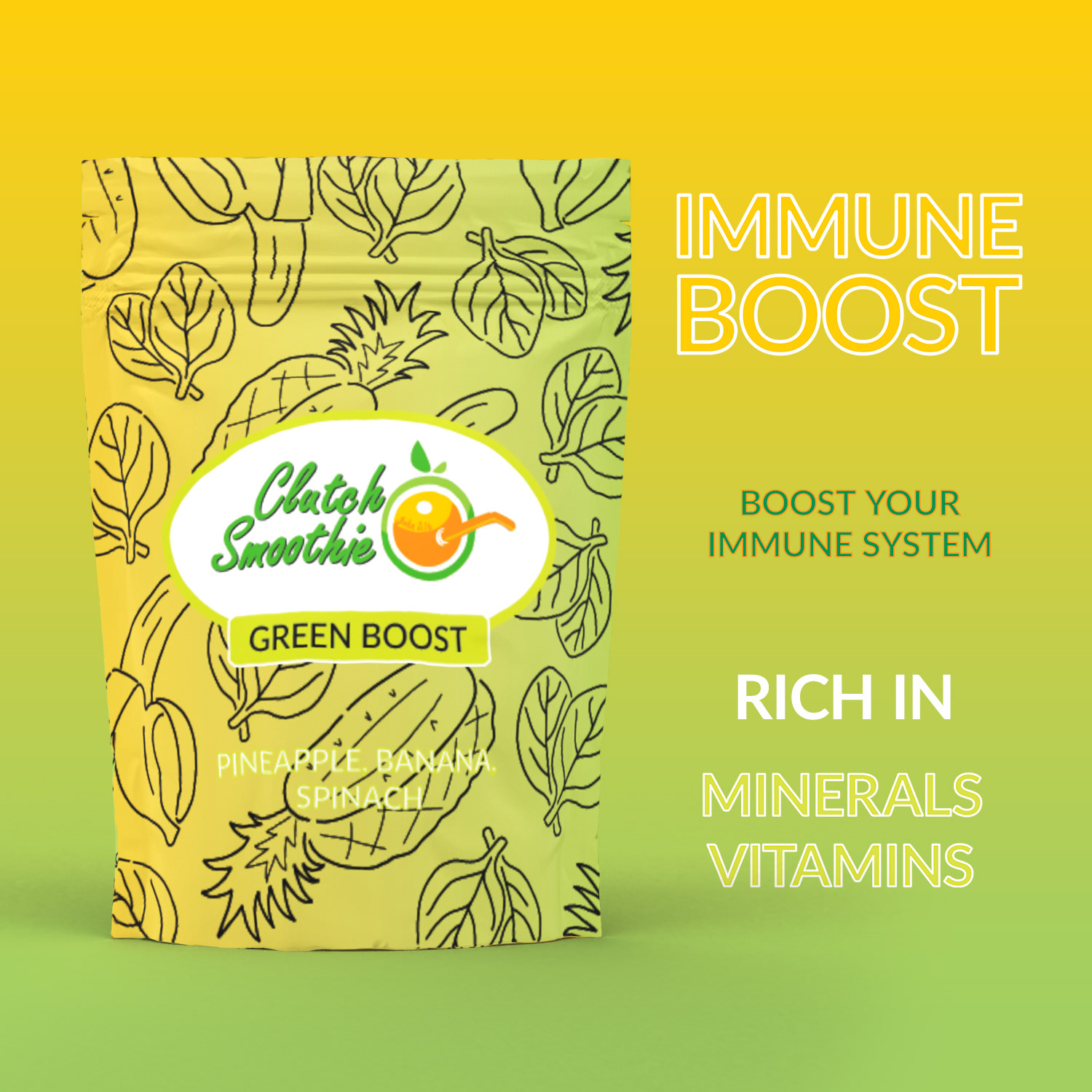 Clutch Smoothie Mock up and addition of graphics