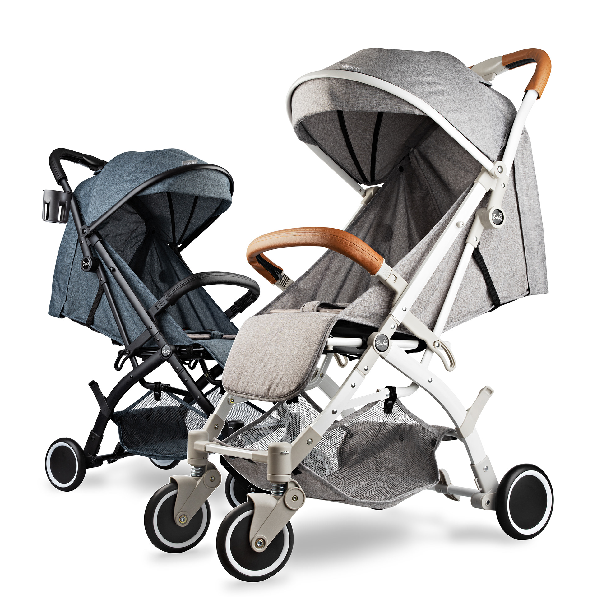 Amazon main image on white, composite of two images of prams, photo by © Stefania Calderara for Cobabies.