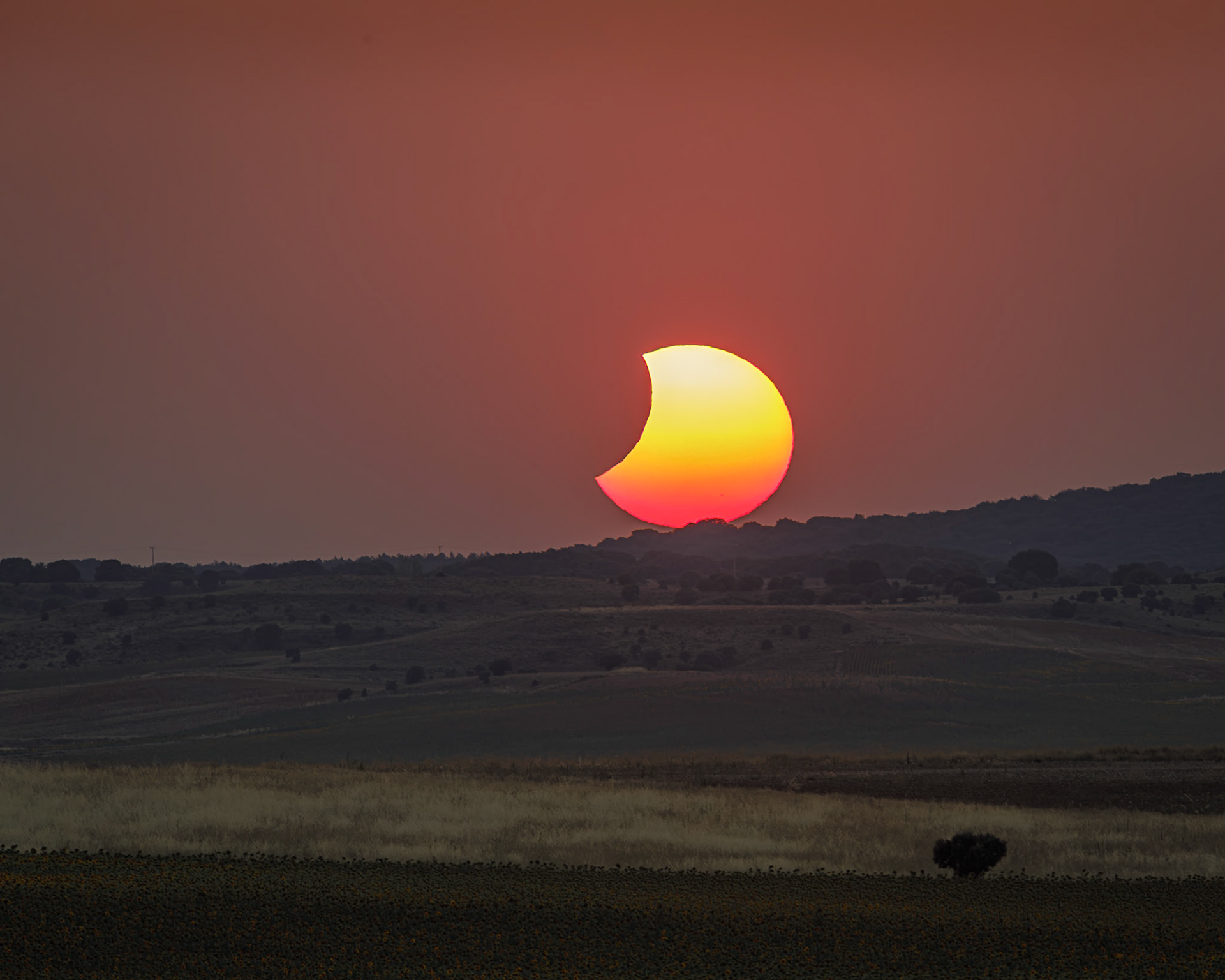 The final touch - the partial eclipse touching the horizon.
