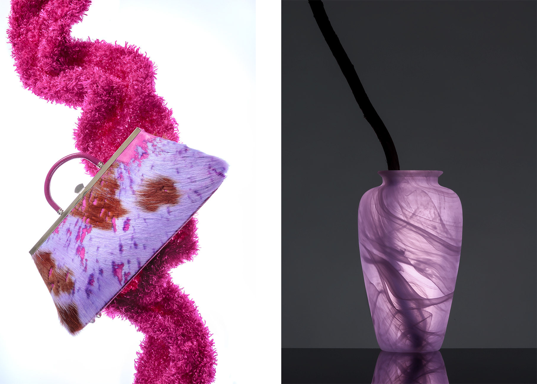 Cowhide purse and scarf, glass vase | Photos © Scott Weaver