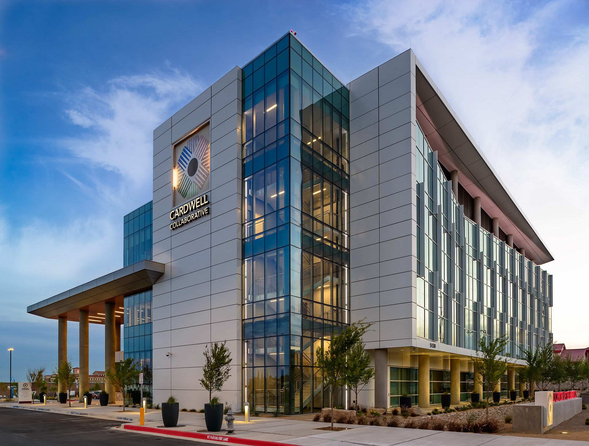 Cardwell Collaborative Building at dusk, El Paso TX