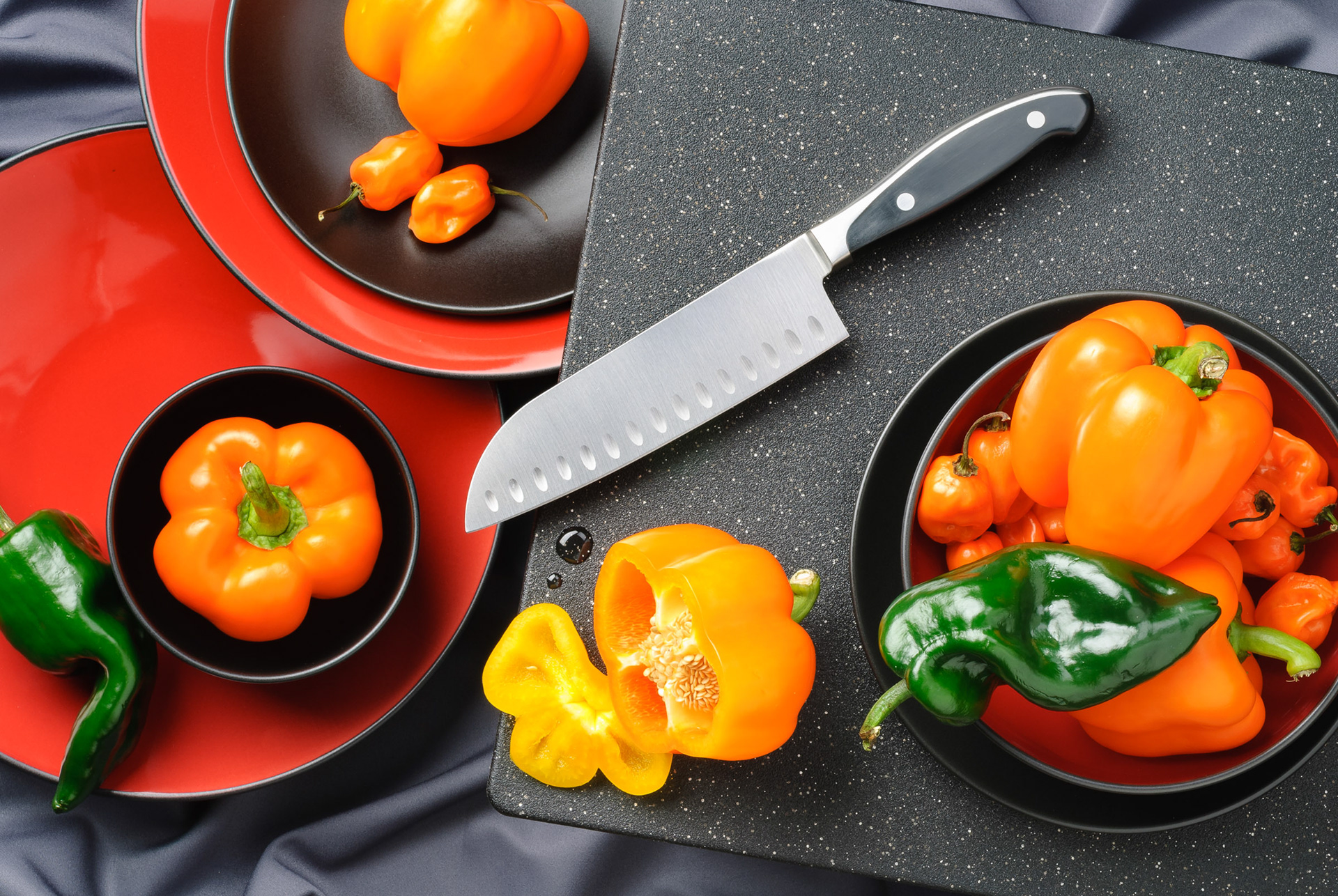 Pepper Bowls Plates Knife still life | Photo © Scott Weaver