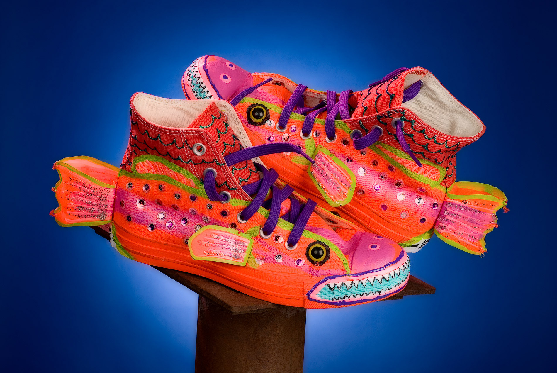 Red Neon Trout Shoes product shoot | Photo © Scott Weaver