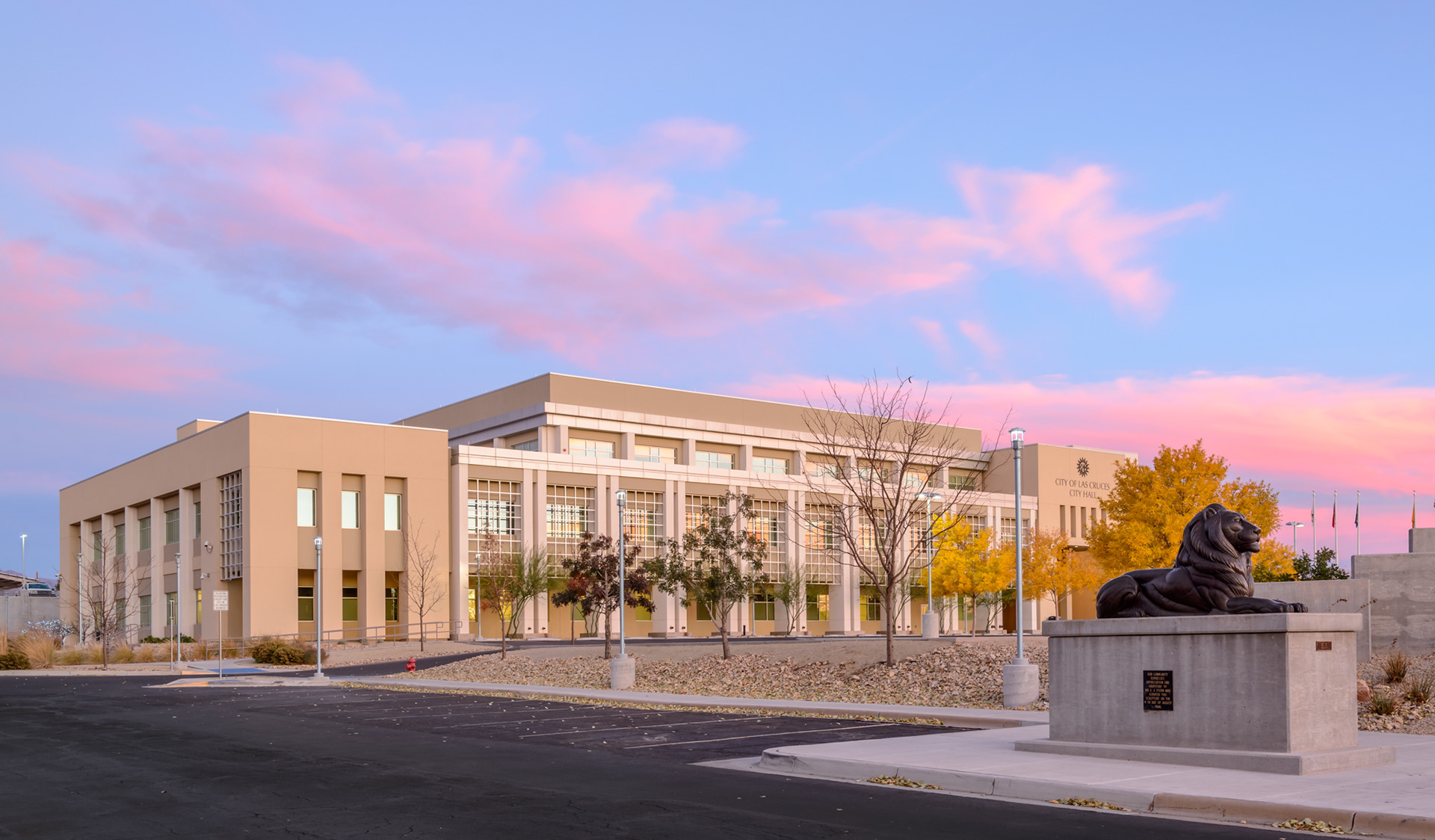 Las Cruces NM City Hall at dusk