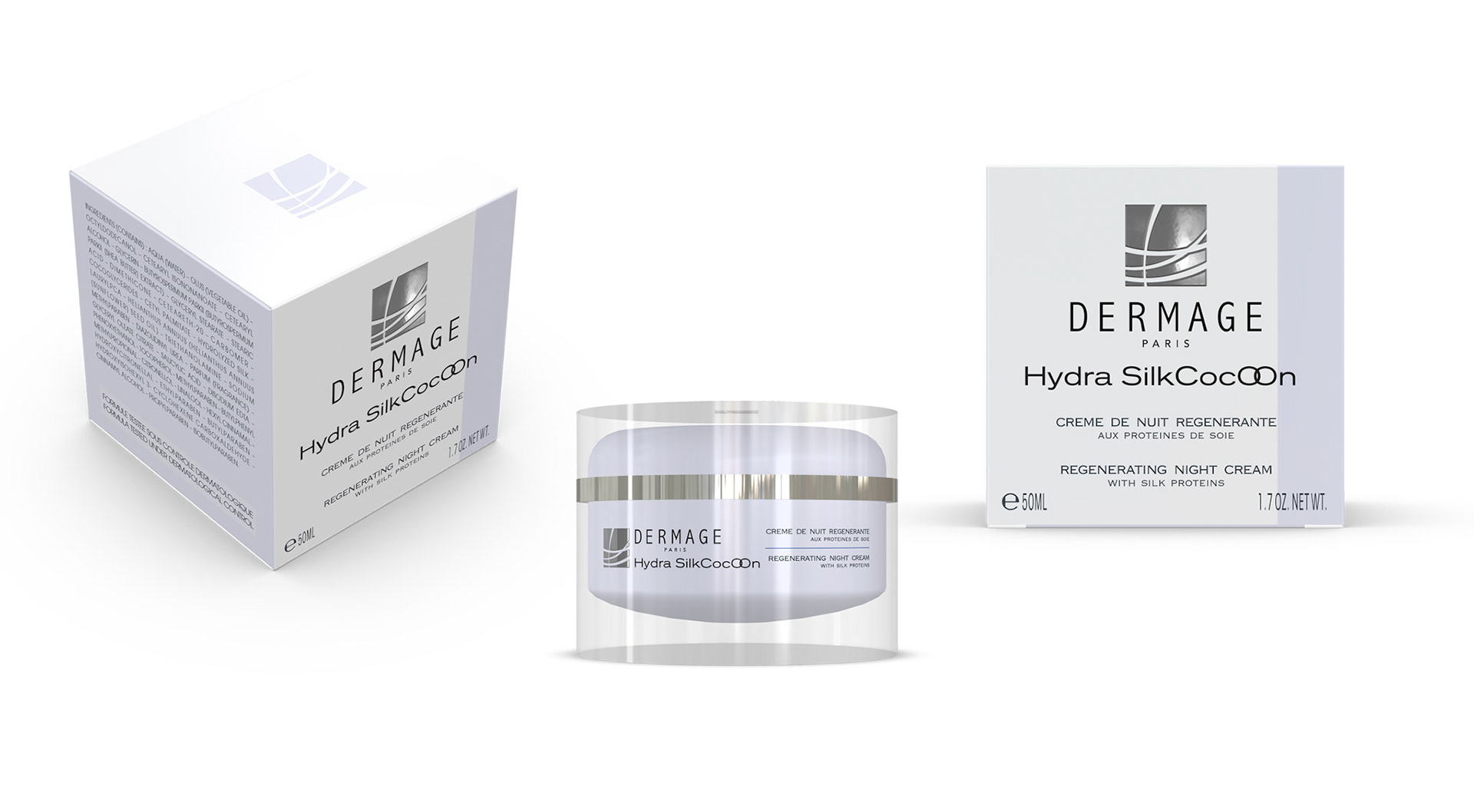 Création graphique d'un emballage primaire et d'un secondaire pour une Crème de Nuit / DERMAGE Cosmétique