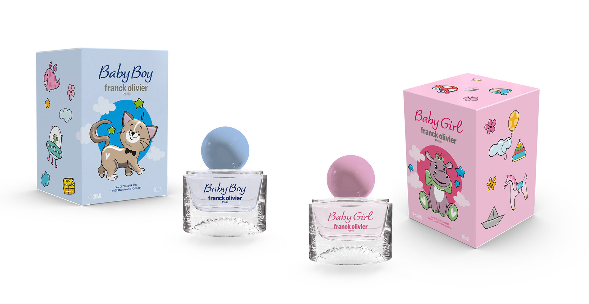 Création graphique d'une gamme d'Eau Parfumée Bébé / FRANCK OLIVIER Parfum