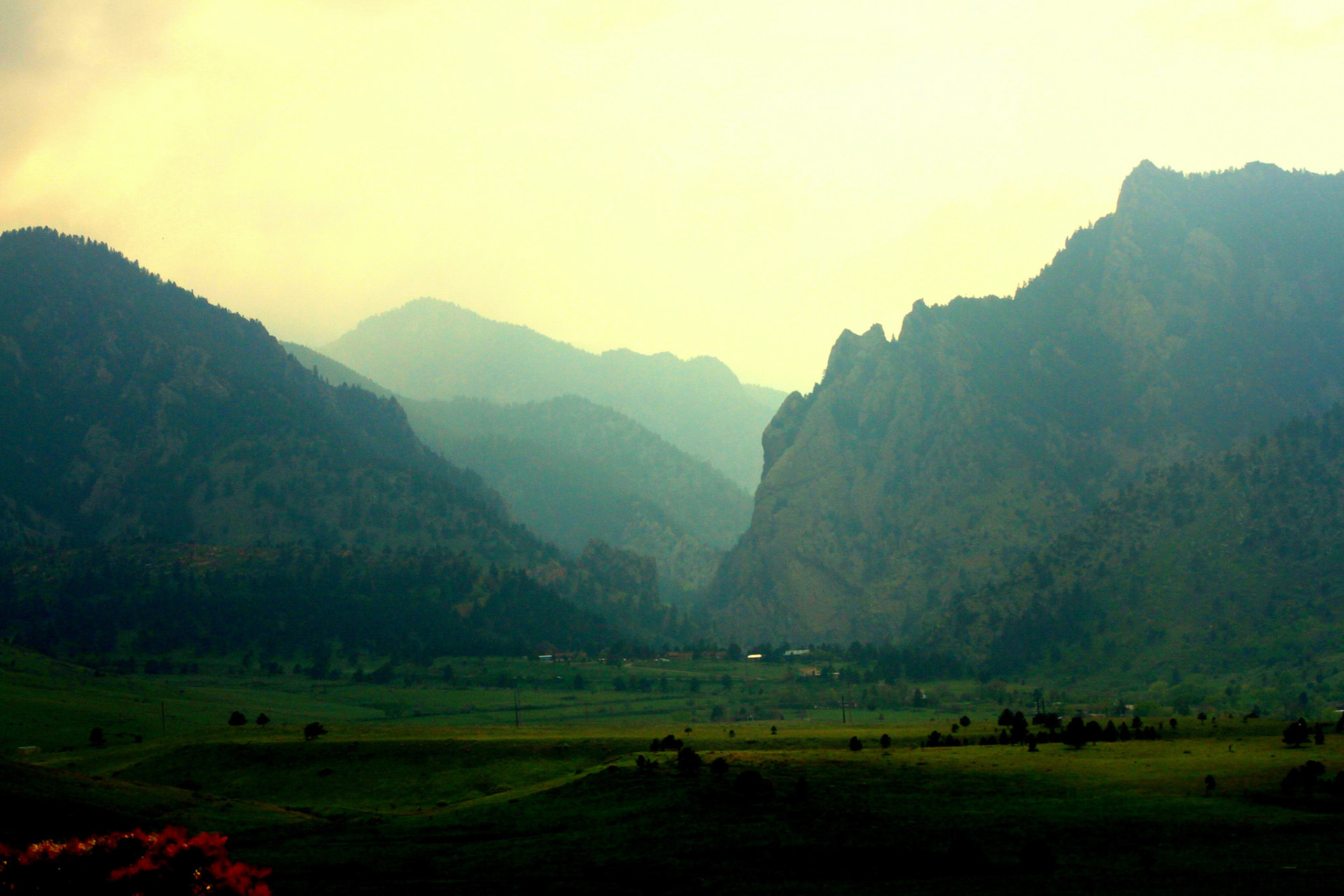 Eldorado Canyon, haze from local fires..