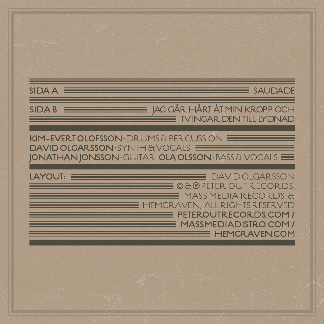 Form/layout: Hemgraven - "Saudade", singel, 2015.