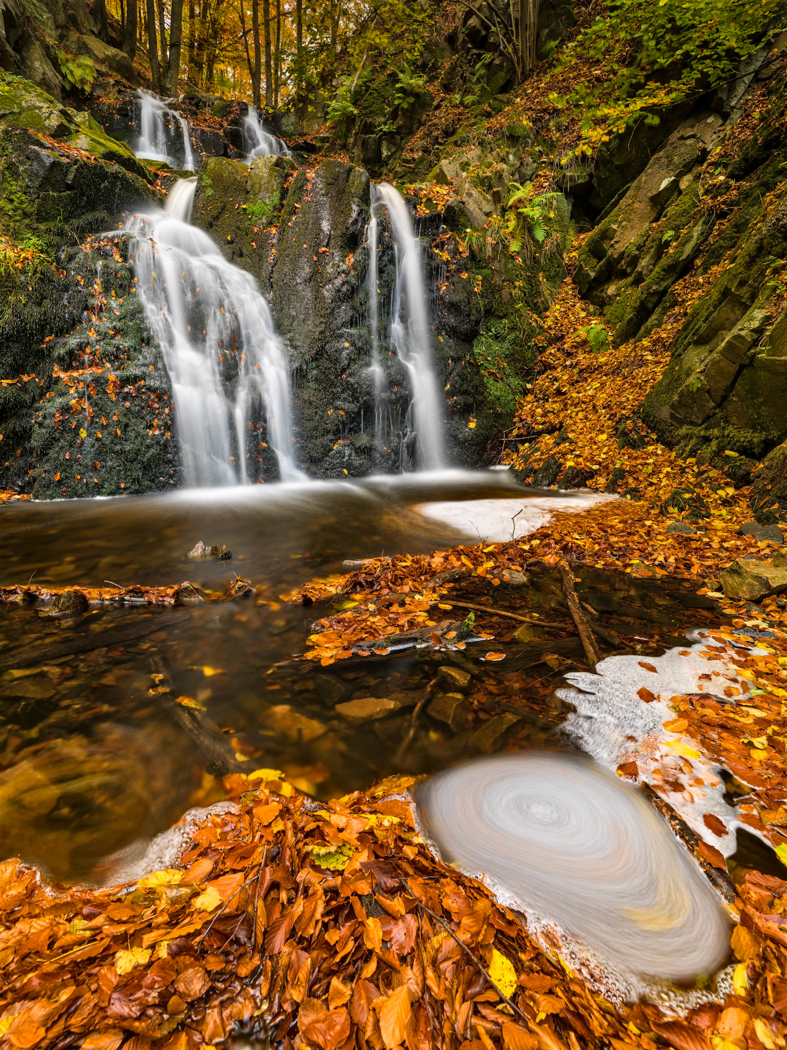Autumn in Forsakar waterfall with a swirl